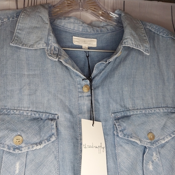 Thread And Supply Chambray Light Blue Denim Button-Up Shirt NWT - Picture 10 of 16